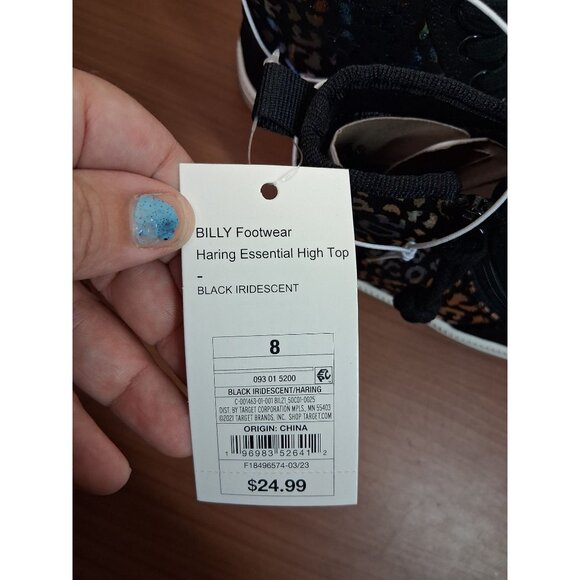 NWT Billy High Top Sneakers Iridescent Animal Print Running Shoes Black Size 8 - Picture 6 of 6